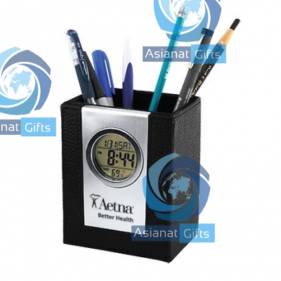 Leather Pen Holder w/ Alarm Clock